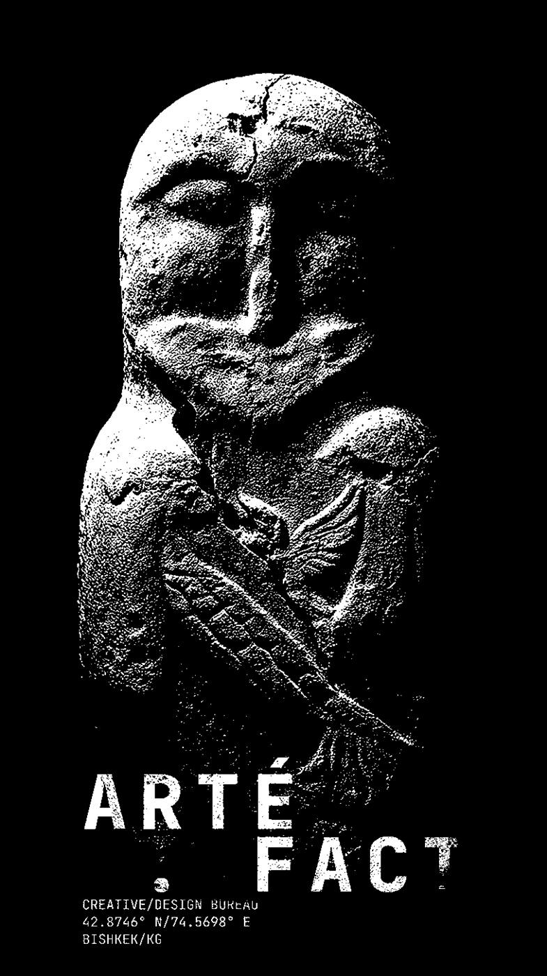 ARTÉ.FACT poster — balbal statue in high-contrast monochrome, AI