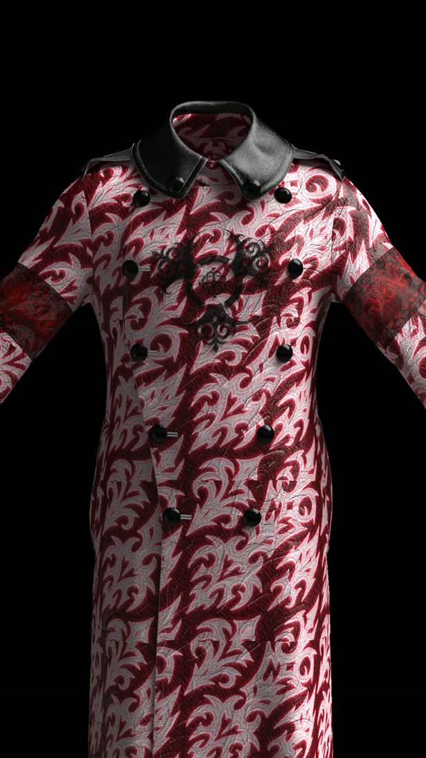 CLO3D render — jacquard military coat