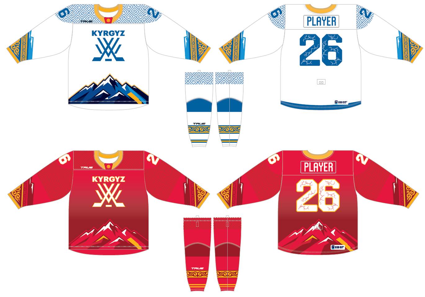 Kyrgyz Hockey home and away jersey kits, IIHF