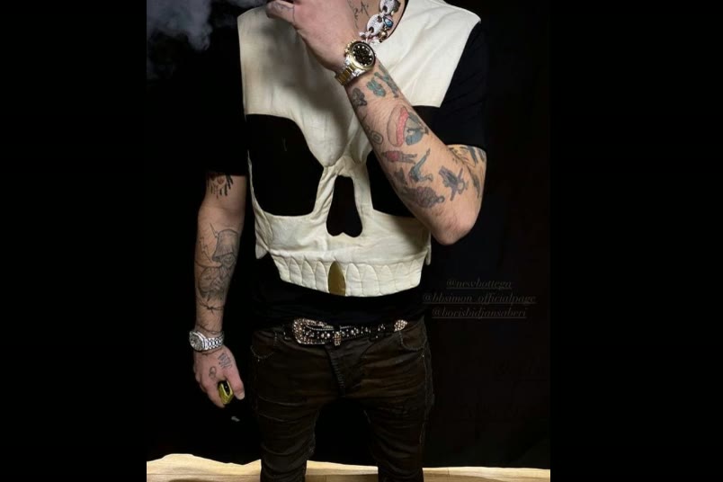 Custom bone-white skull vest, one-off piece